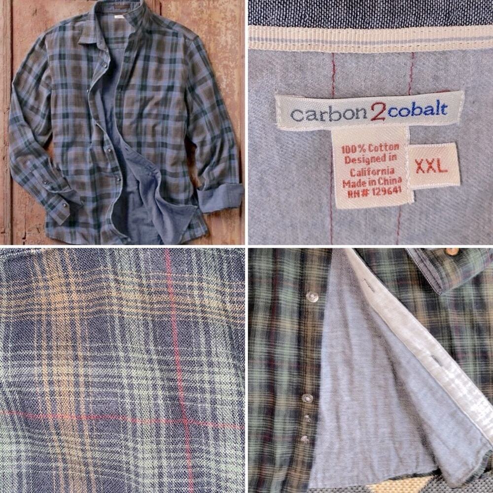 Carbon 2 Cobalt $99 Mens Flannel Button Front Shirt XXLarge NWOT